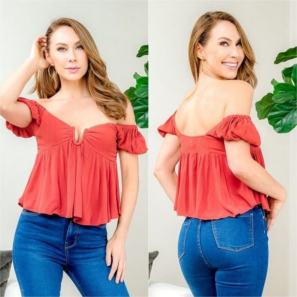 Harmony In Nature Tops - Crepe Linen Rust Top